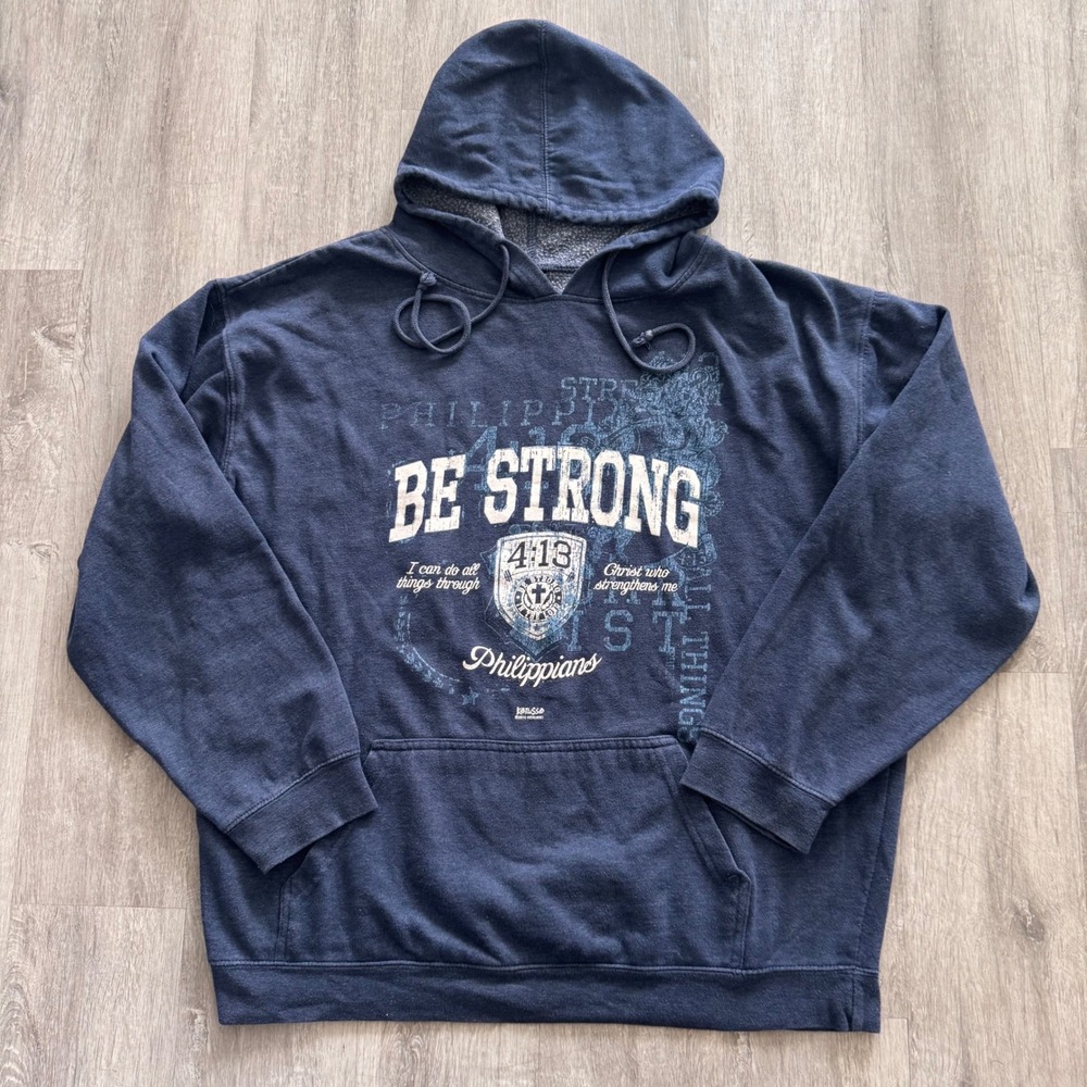 Kerusso Be Strong Philippians 4:13 Mens XL Navy Blue Christian Graphic Hoodie